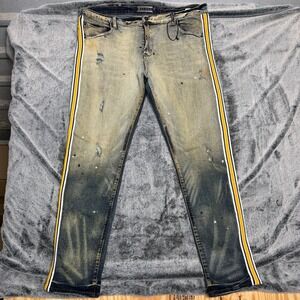 Decibel Mens 42x33 Slim Distressed Jeans Side Stripe Paint Splatter Sand Wash